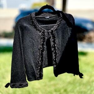 Magaschoni Black Cashmere Cardigan with Velvet Embellishment